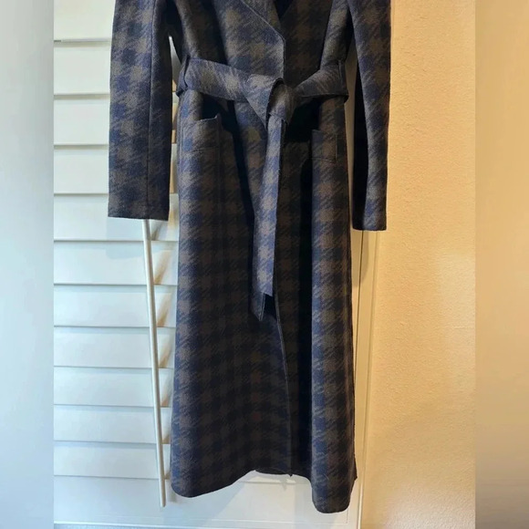 HARRIS WHARF LONDON EUC Gingham Belted Wool Maxi Coat Chocolate Brown Blue 10 44 - Picture 15 of 16
